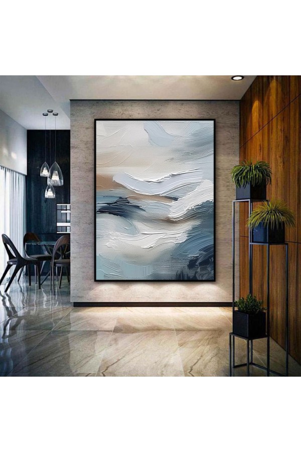 Soft Blue n white 3d Heavy Textured Partial Oil Painting
